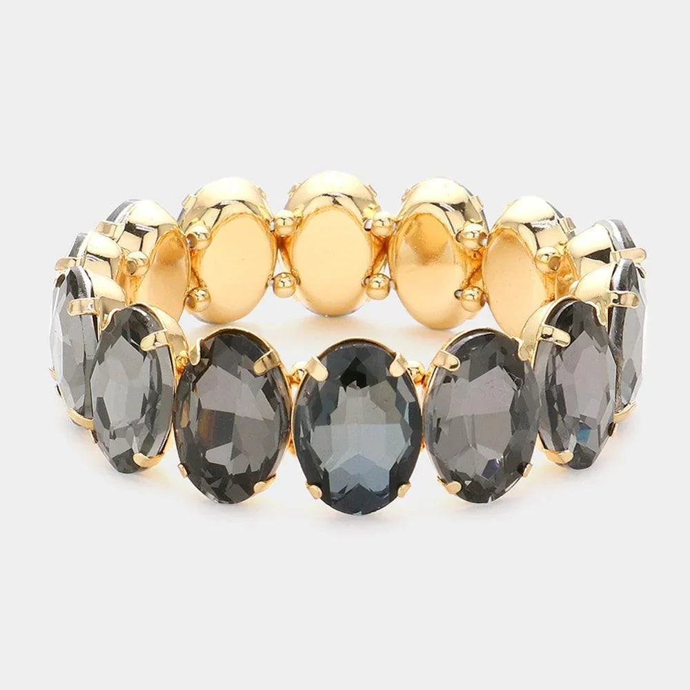 Black Oval Stone Stretch Evening Bracelet - Jewelry Store by Erik Rayo