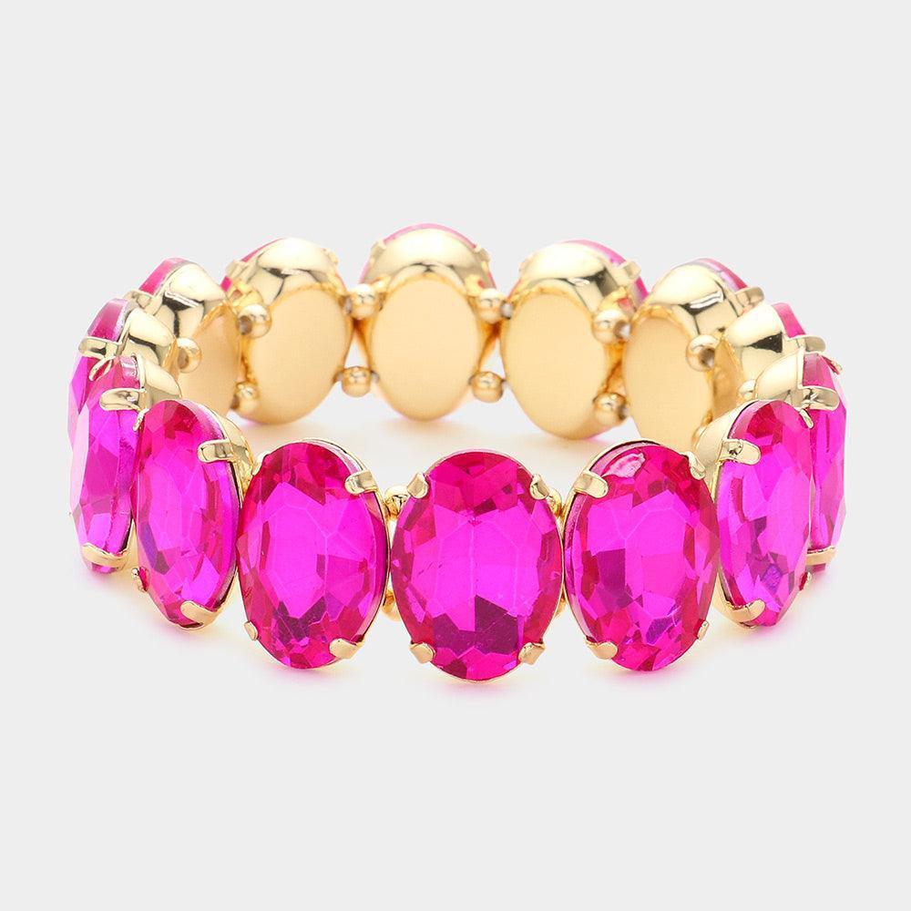 Fuchsia Oval Stone Stretch Evening Bracelet - Jewelry Store by Erik Rayo