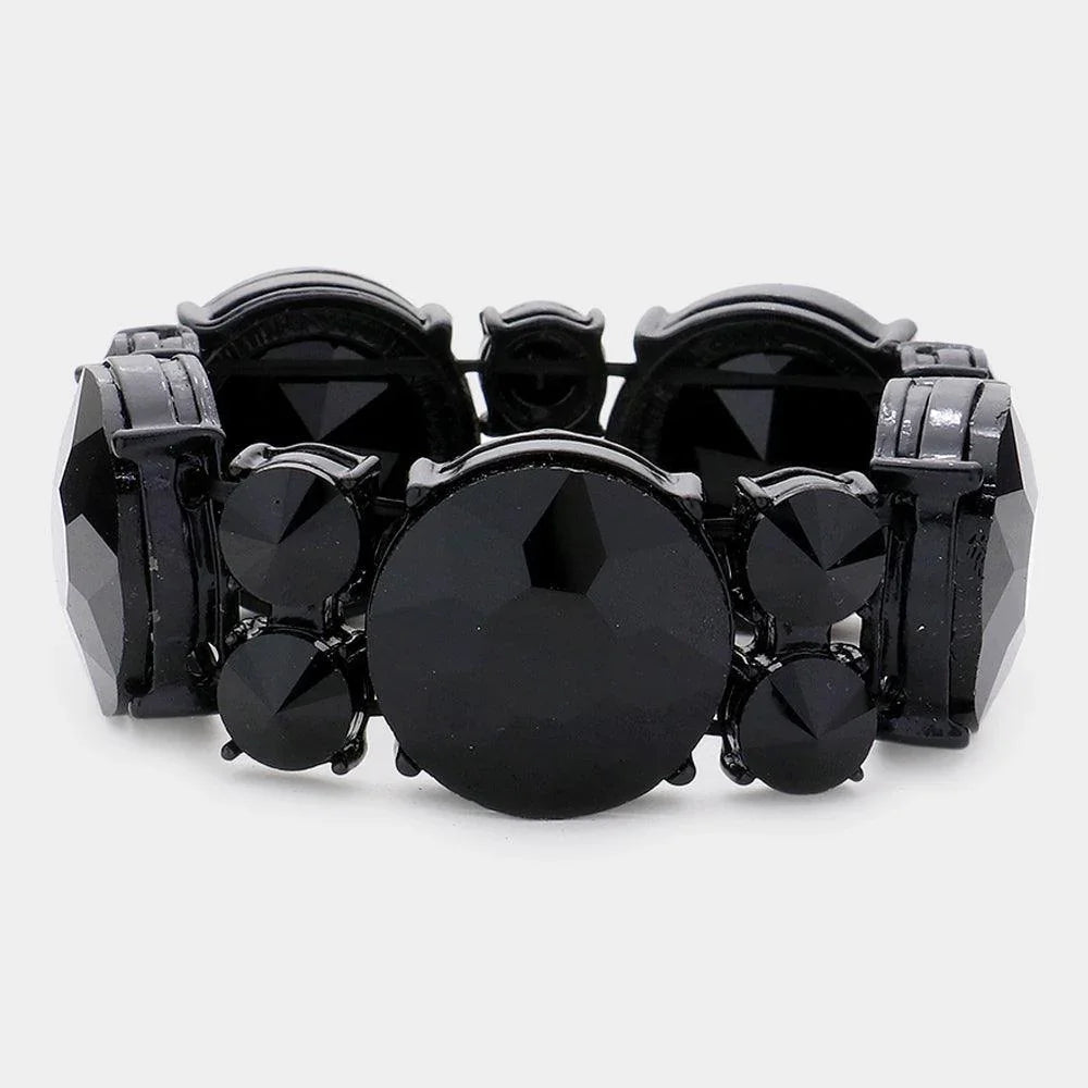 Black Round Crystal Rhinestone Stretch Evening Bracelet - Jewelry Store by Erik Rayo