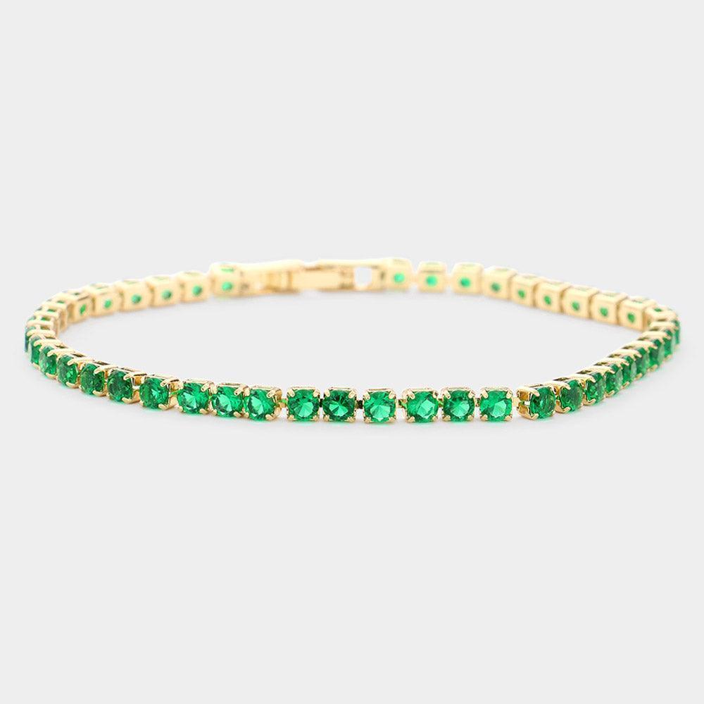 Emerald Brass Metal Tennis Evening Bracelet - Jewelry Store by Erik Rayo