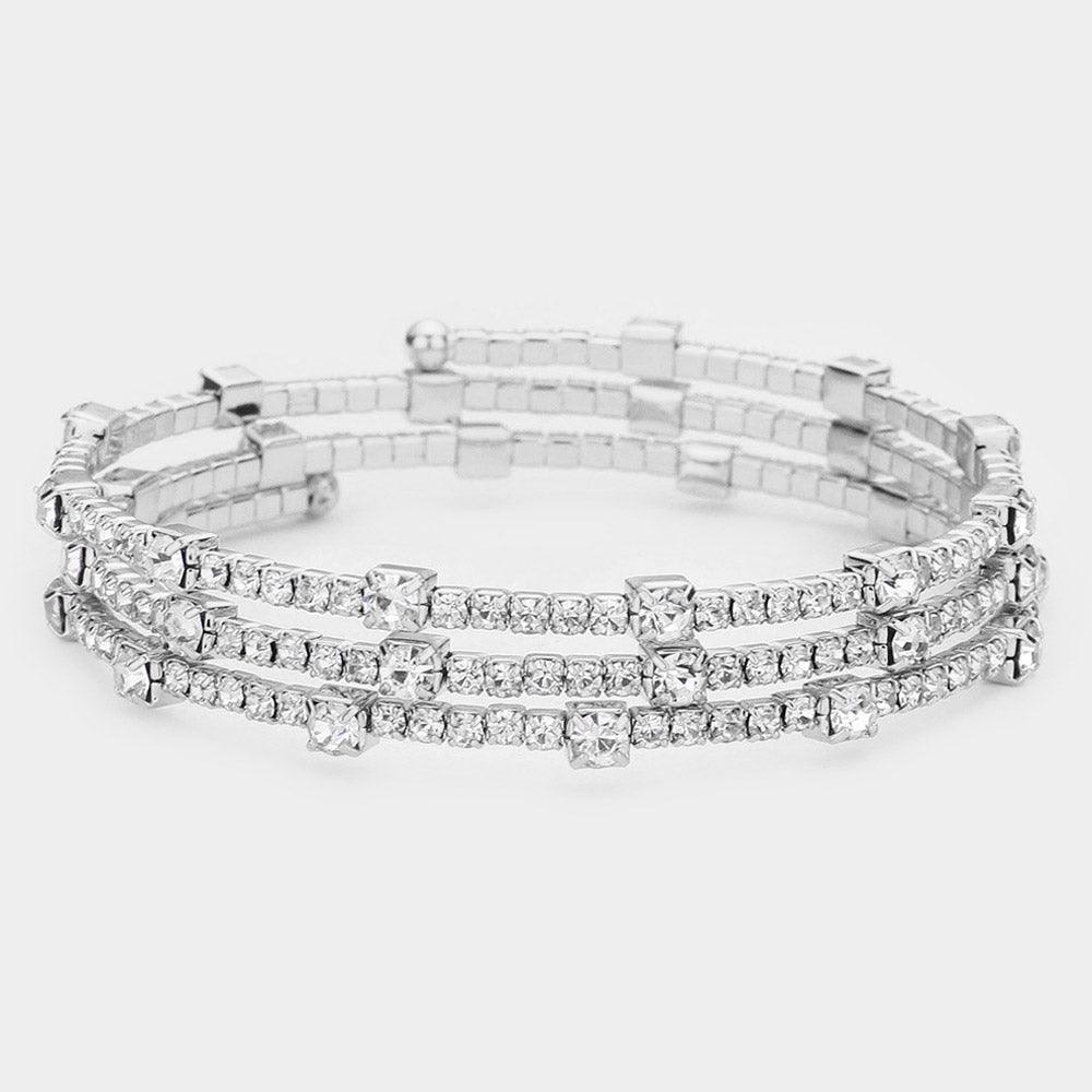 Silver Rhinestone Coil Evening Bracelet