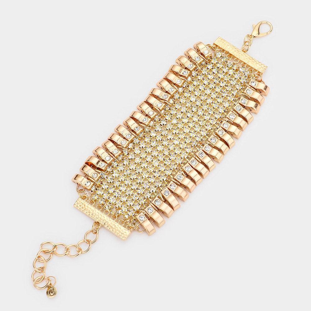 Gold Rhinestone Embellished Evening Bracelet - Jewelry Store by Erik Rayo