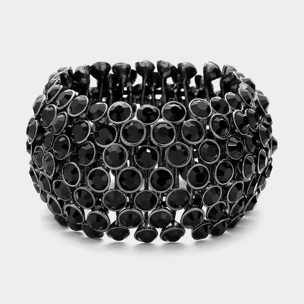 Black Crystal Bubble Stretch Bangle Bracelet