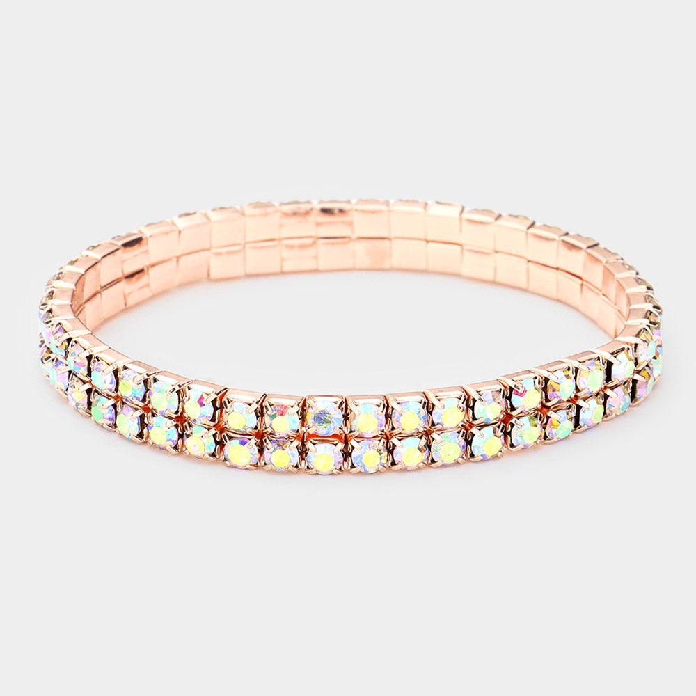 Rose Gold 2ROW Rhinestone Stretch Evening Bracelet