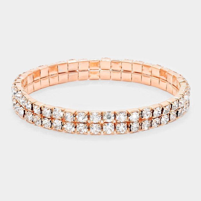 Rose Gold 2ROW Rhinestone Stretch Evening Bracelet - Jewelry Store by Erik Rayo