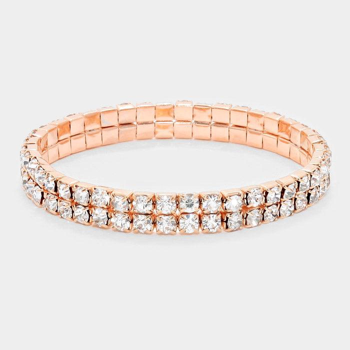 Rose Gold 2ROW Rhinestone Stretch Evening Bracelet