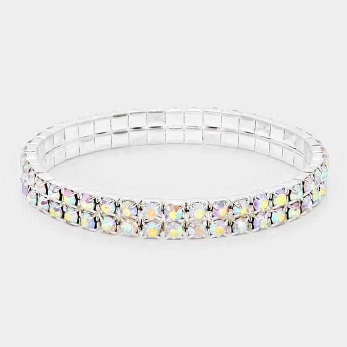 Silver 2ROW Rhinestone Stretch Evening Bracelet - Jewelry Store by Erik Rayo