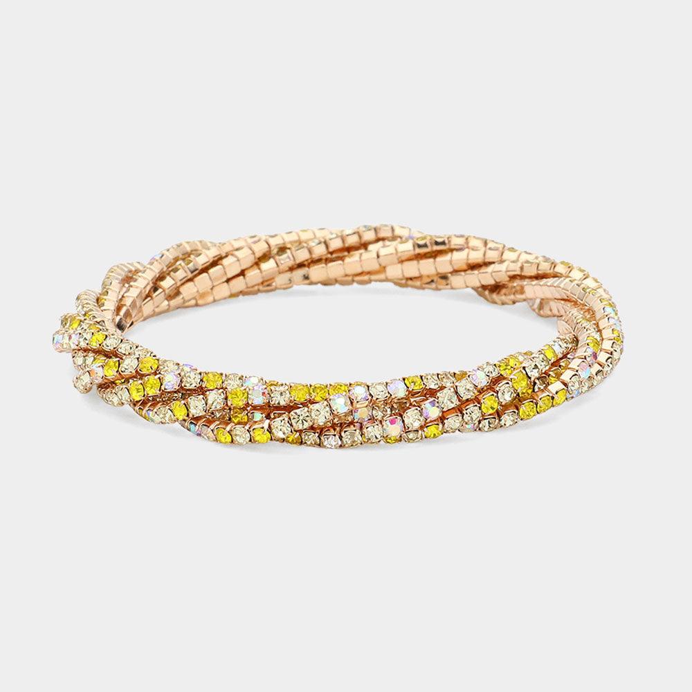 Yellow Rhinestone Twisted Stretch Bracelet