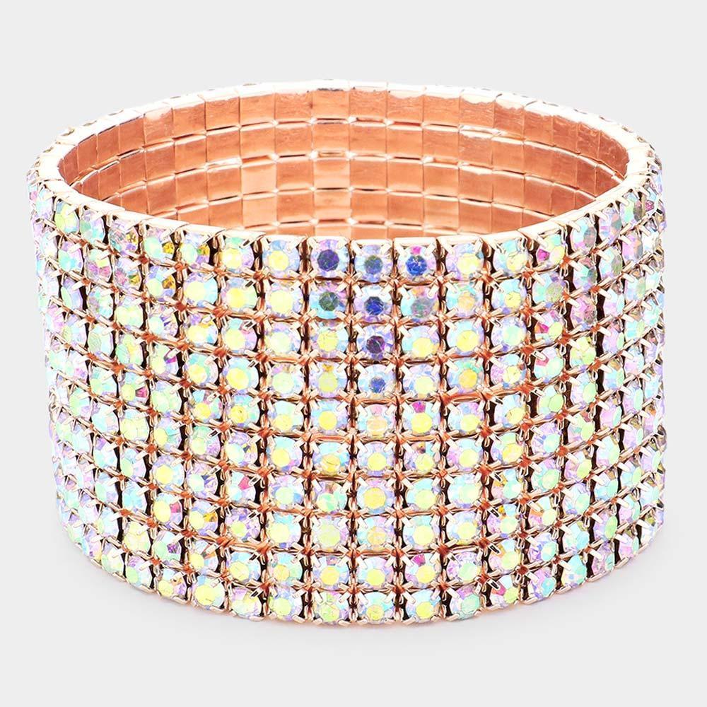 Rose Gold 10ROW Rhinestone Stretch Evening Bracelet - Jewelry Store by Erik Rayo