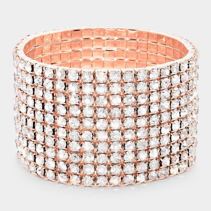 Rose Gold 10ROW Rhinestone Stretch Evening Bracelet - Jewelry Store by Erik Rayo