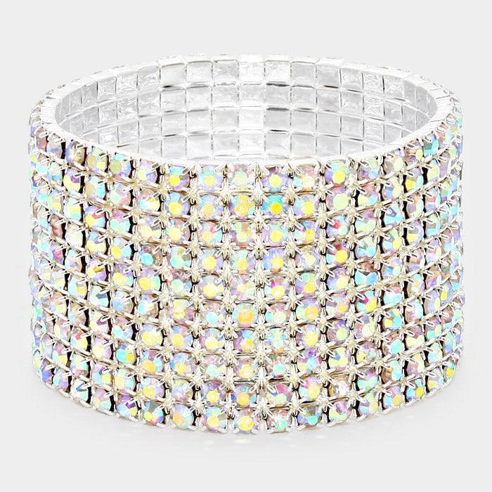 Silver 10ROW Rhinestone Stretch Evening Bracelet - Jewelry Store by Erik Rayo
