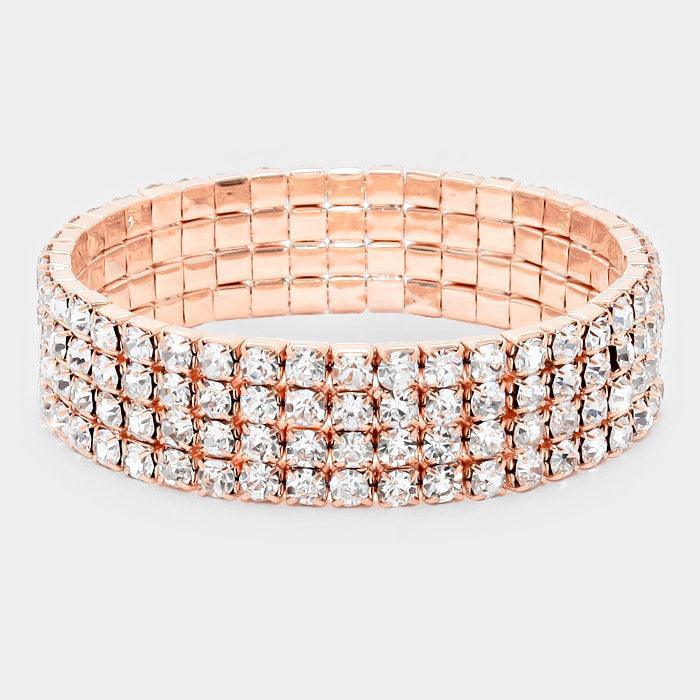 Rose Gold 4ROW Rhinestone Stretch Evening Bracelet - Jewelry Store by Erik Rayo