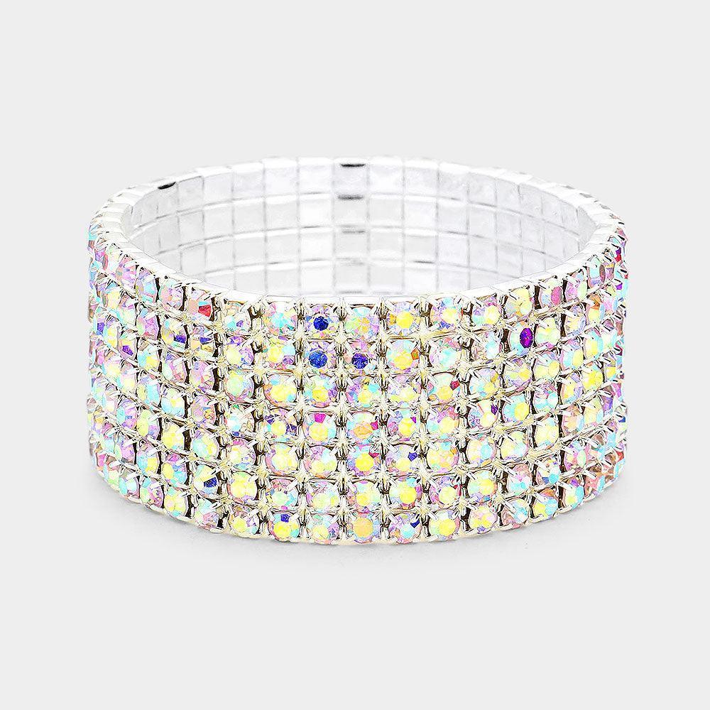 Silver 7Row rhinestone stretch bracelet - Jewelry Store by Erik Rayo