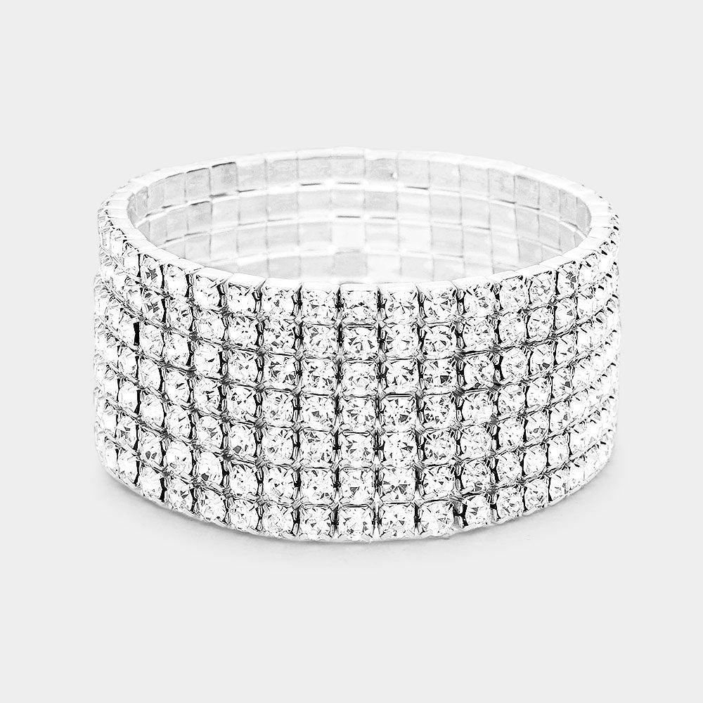 Silver 7Row rhinestone stretch bracelet