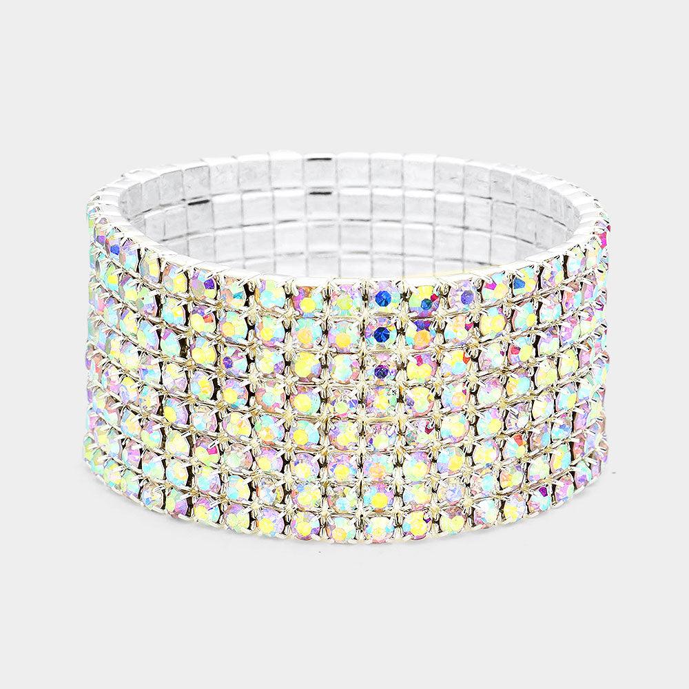 Silver 8Row Rhinestone Stretchable Bracelet