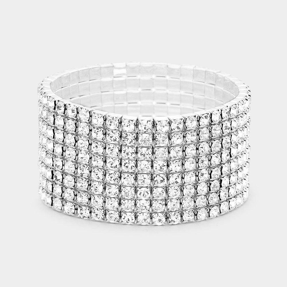 Silver 8Row Rhinestone Stretchable Bracelet