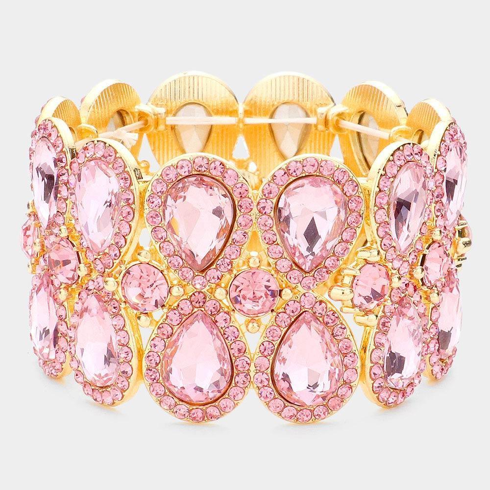 Double Teardrop Glass Crystal Stretch Evening Bracelet - Jewelry Store by Erik Rayo