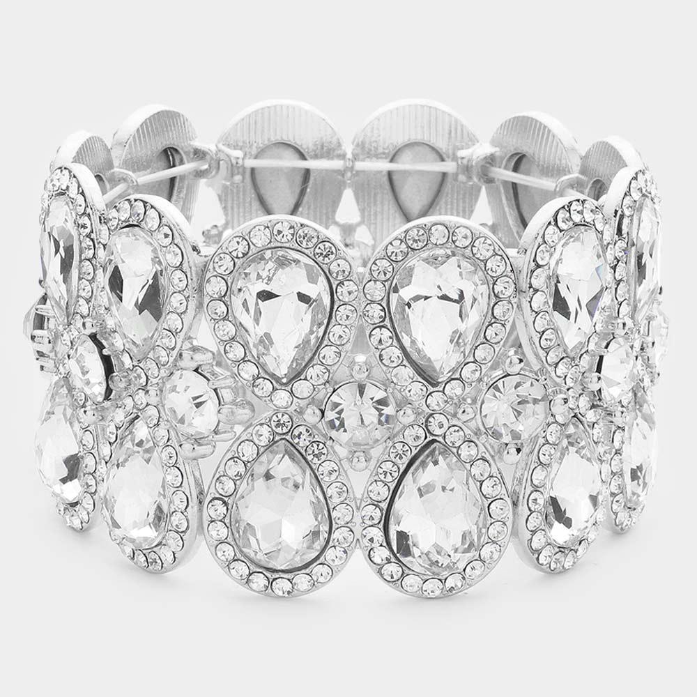 Double Teardrop Glass Crystal Stretch Evening Bracelet - Jewelry Store by Erik Rayo