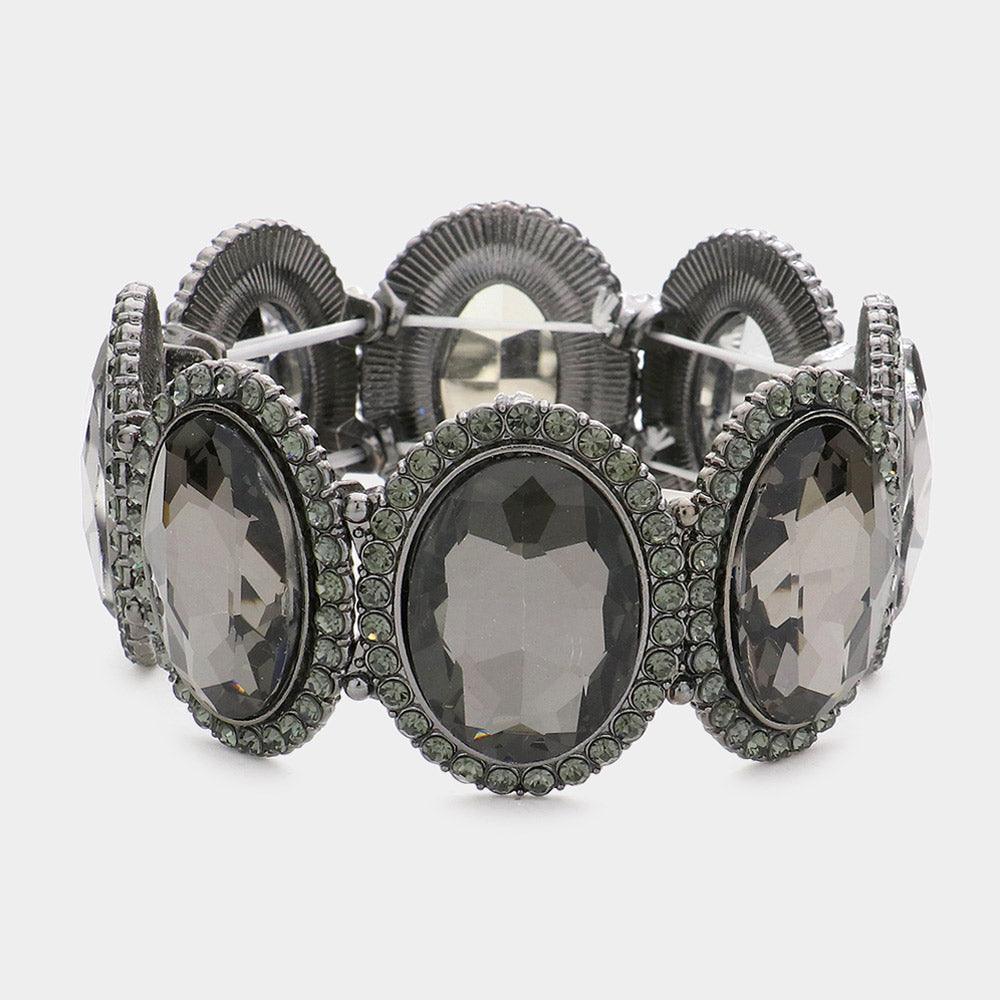 Black Oval Glass Crystal Stretch Evening Bracelet - Jewelry Store by Erik Rayo
