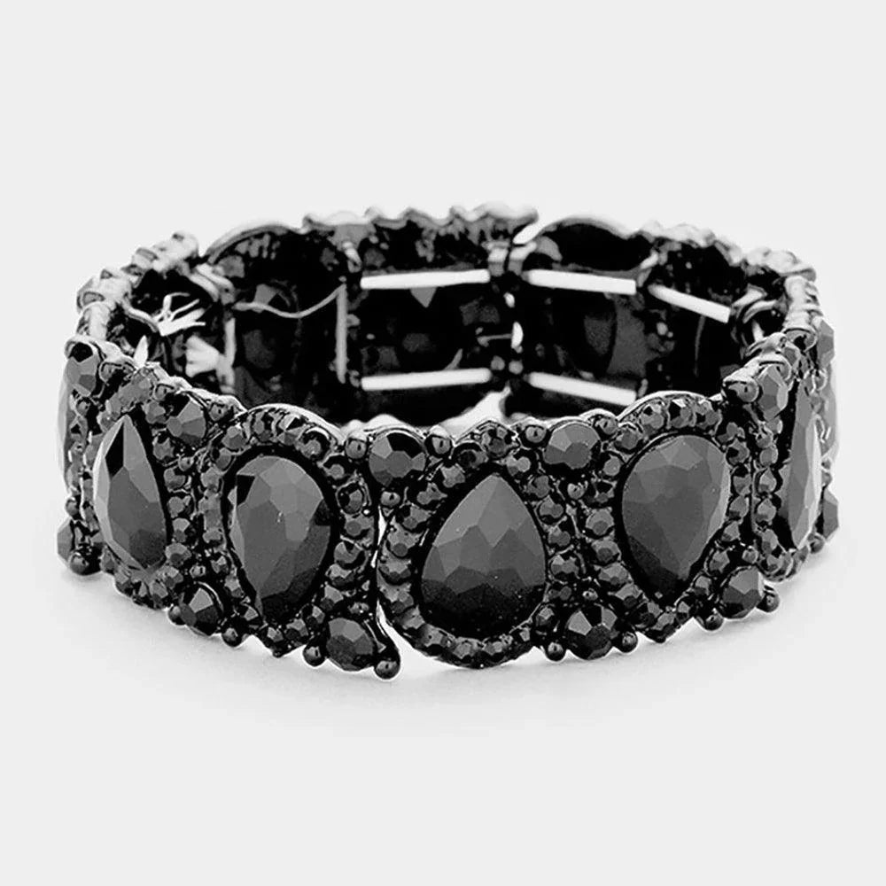 Black Teardrop Rhinestone Trim Stretch Evening Bracelet - Jewelry Store by Erik Rayo