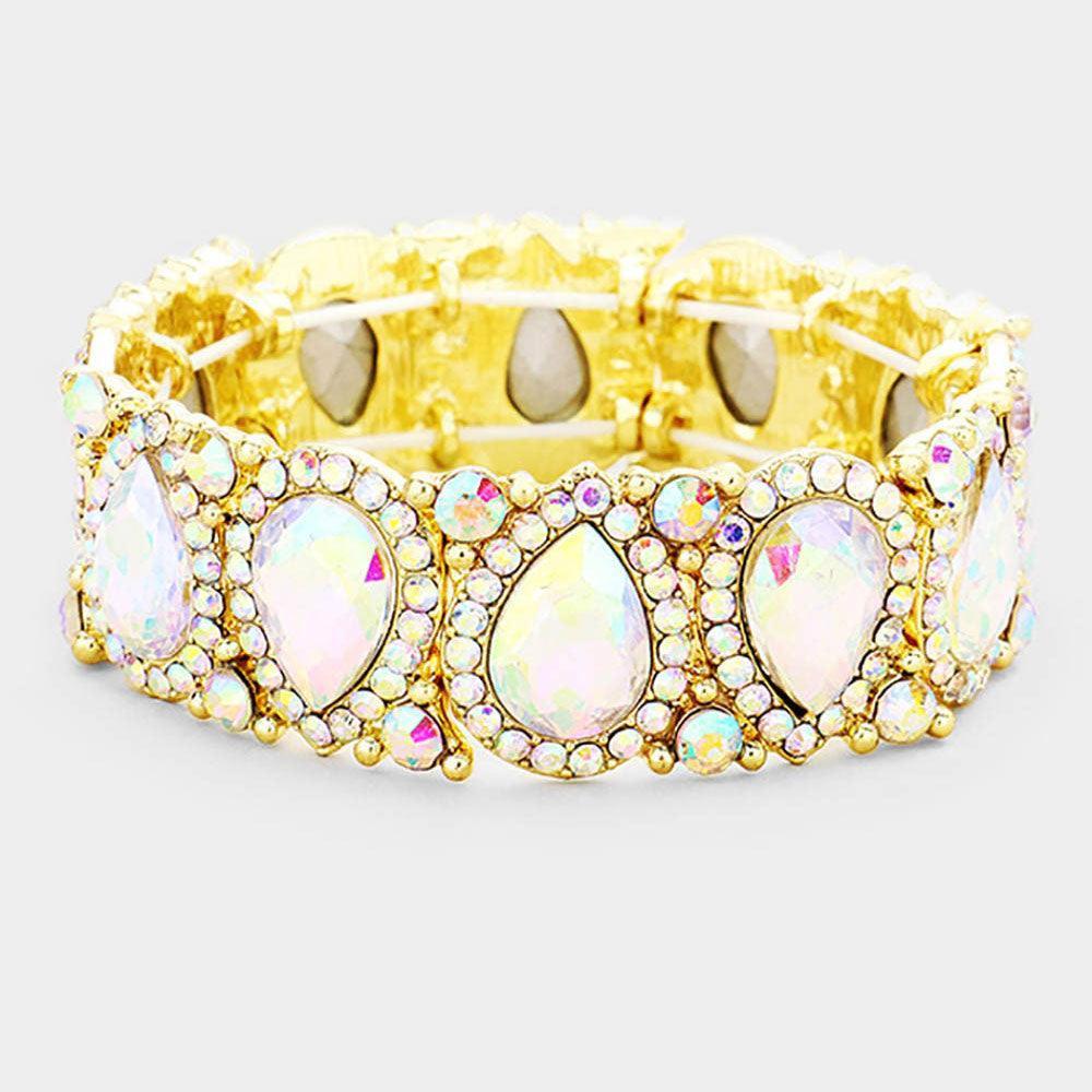Gold Teardrop Rhinestone Trim Stretch Evening Bracelet - Jewelry Store by Erik Rayo