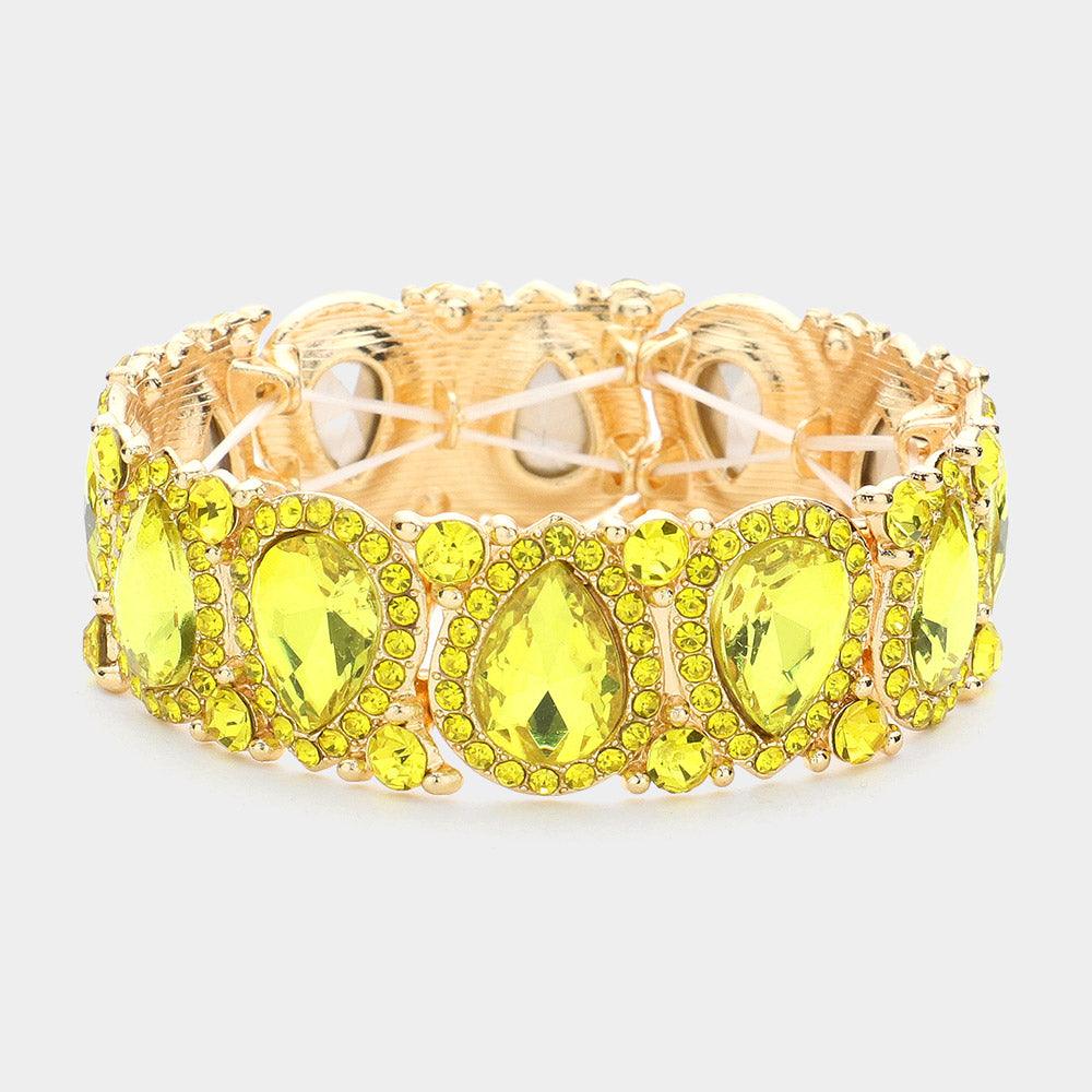 Yellow Teardrop Rhinestone Trim Stretch Evening Bracelet