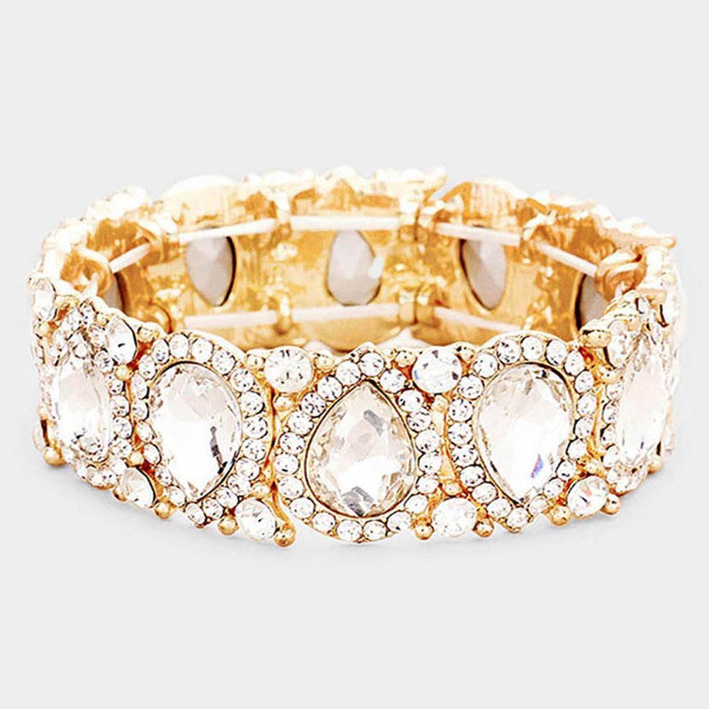 Gold Teardrop Rhinestone Trim Stretch Evening Bracelet - Jewelry Store by Erik Rayo