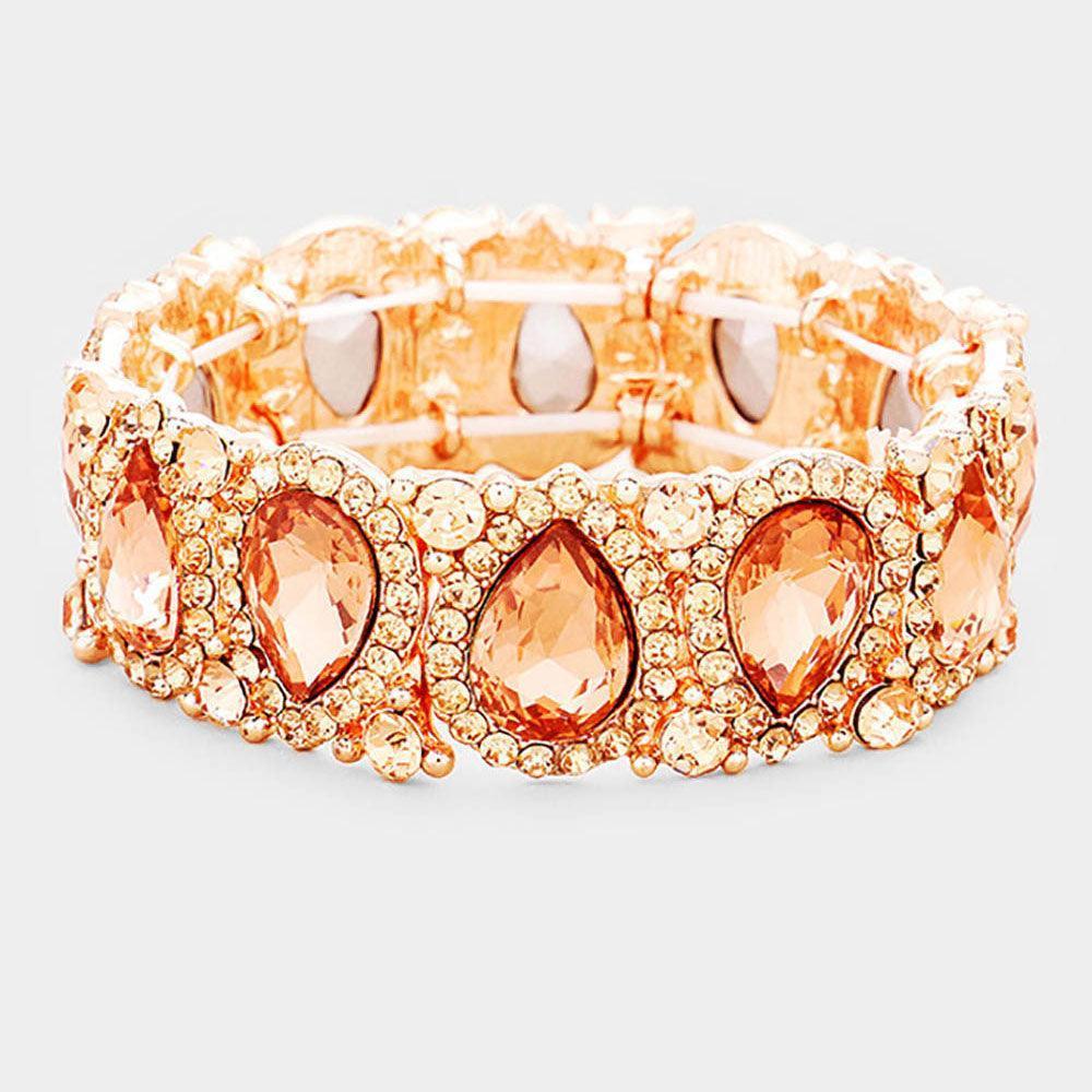 Gold Teardrop Rhinestone Trim Stretch Evening Bracelet - Jewelry Store by Erik Rayo