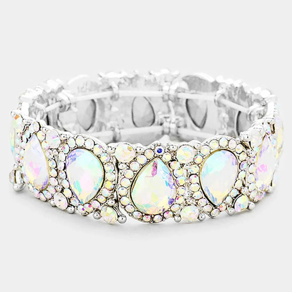 Silver Teardrop Rhinestone Trim Stretch Evening Bracelet - Jewelry Store by Erik Rayo