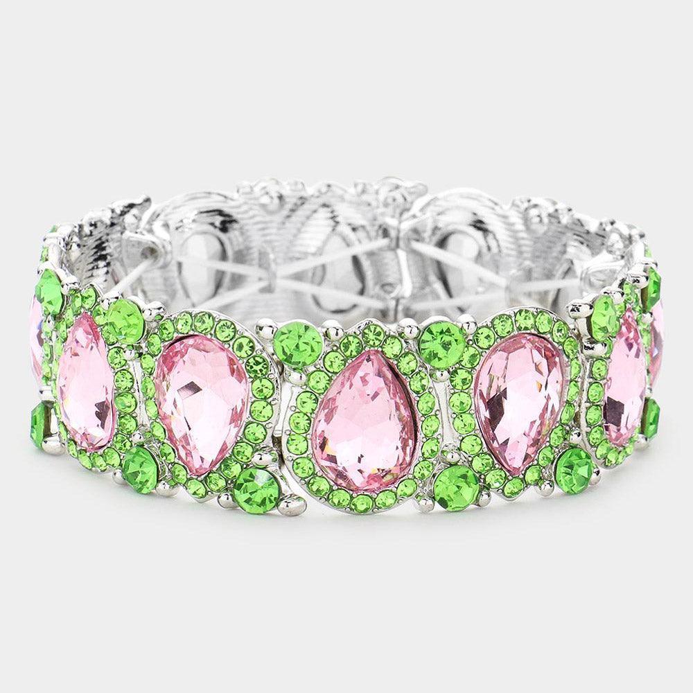 Pink Teardrop Rhinestone Trim Stretch Evening Bracelet - Jewelry Store by Erik Rayo