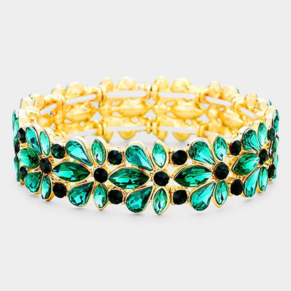 Floral Crystal Stretch Evening Bracelet