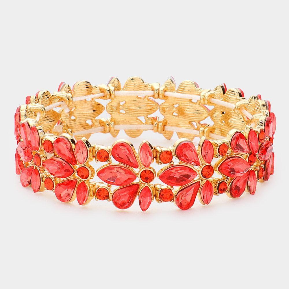 Gold Floral Crystal Stretch Evening Bracelet - Jewelry Store by Erik Rayo