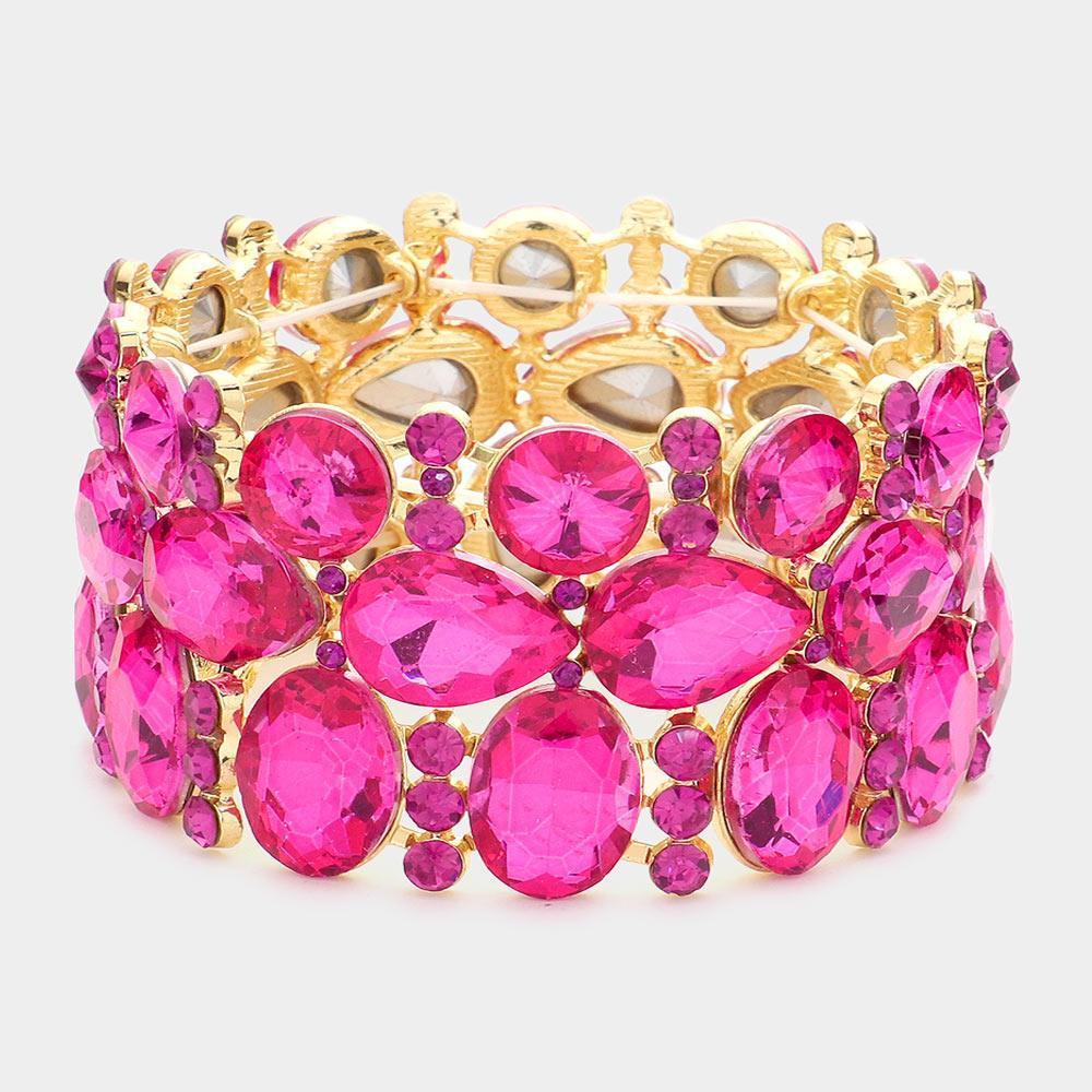 Fuchsia Multi Stone Cluster Evening Stretch Bracelet - Jewelry Store by Erik Rayo