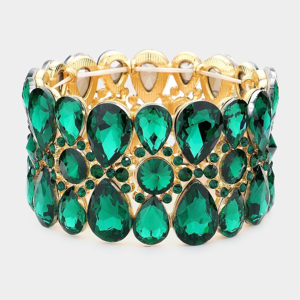 Pear Crystal Floral Rhinestone Stretch Evening Bracelet - Jewelry Store by Erik Rayo