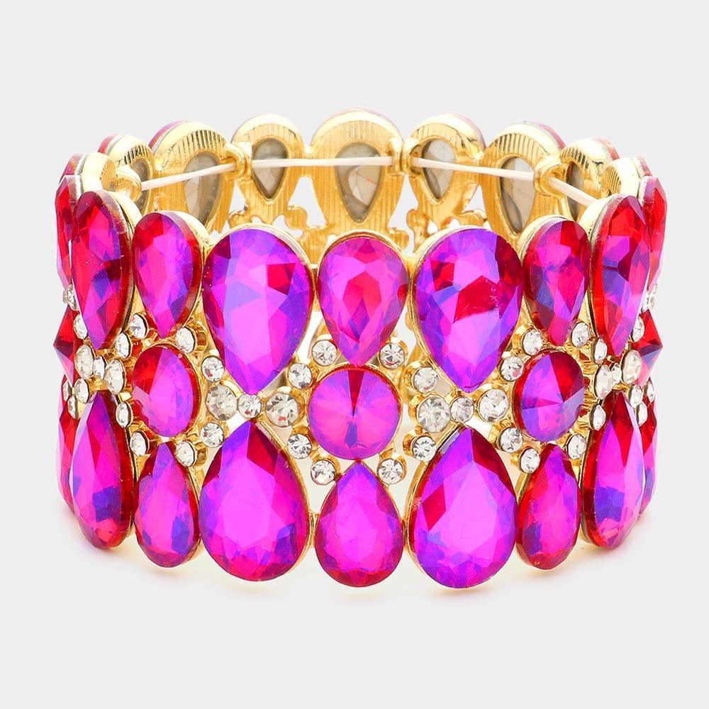 Purple Pear Crystal Floral Rhinestone Stretch Evening Bracelet - Jewelry Store by Erik Rayo