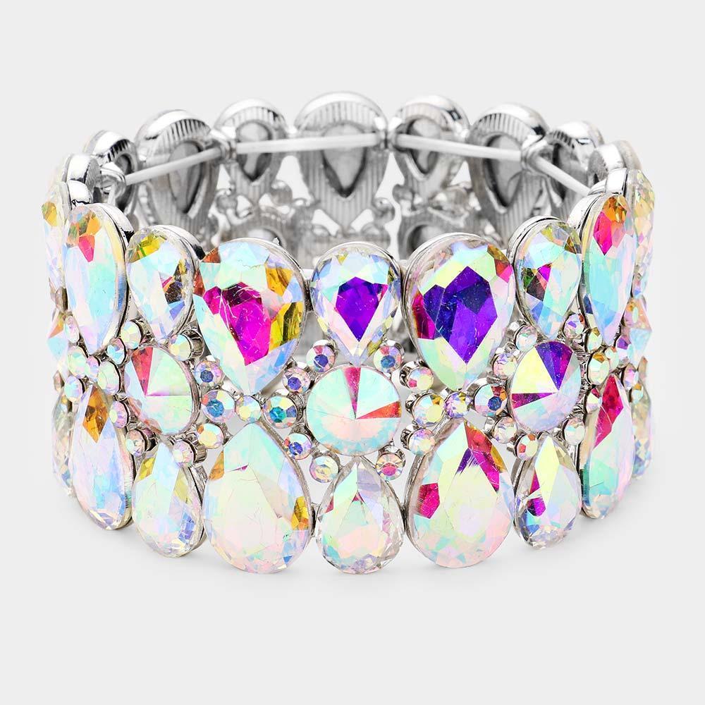 Pear Crystal Floral Rhinestone Stretch Evening Bracelet - Jewelry Store by Erik Rayo