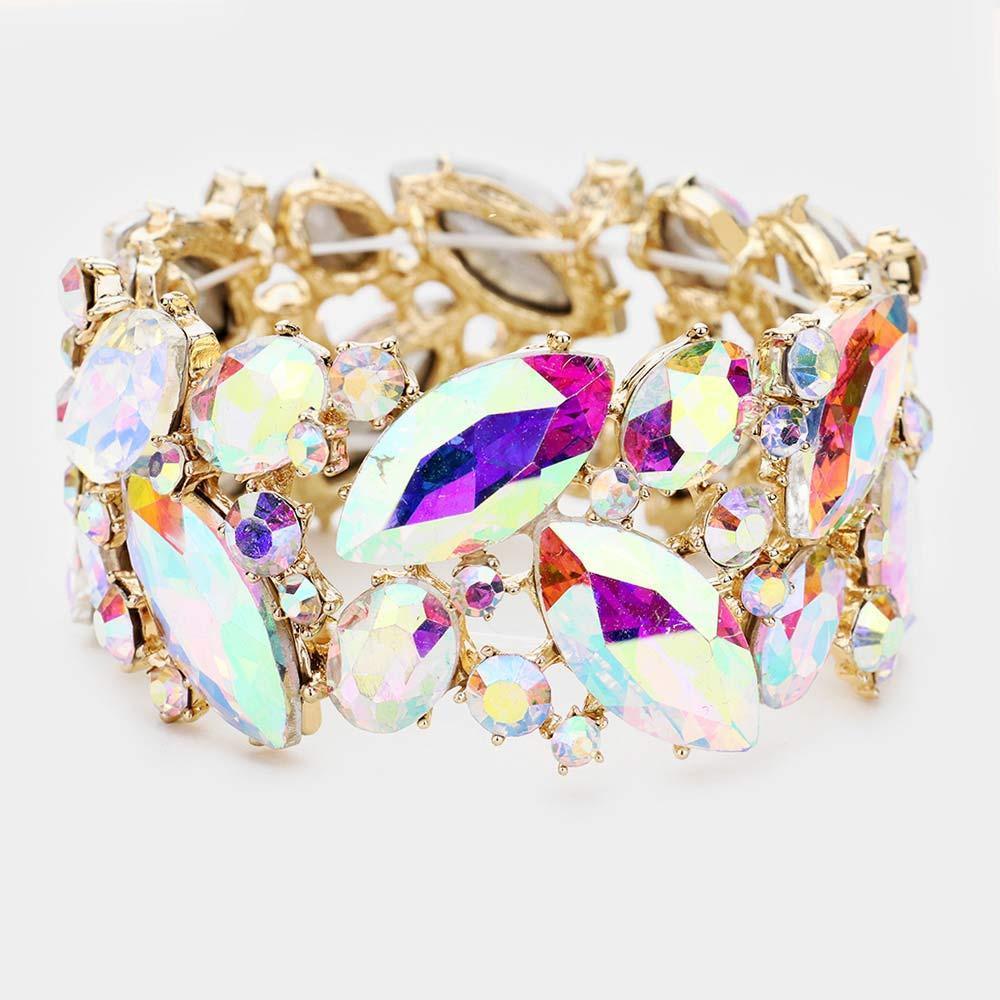 Gold Marquise Crystal Stretch Evening Bracelet - Jewelry Store by Erik Rayo