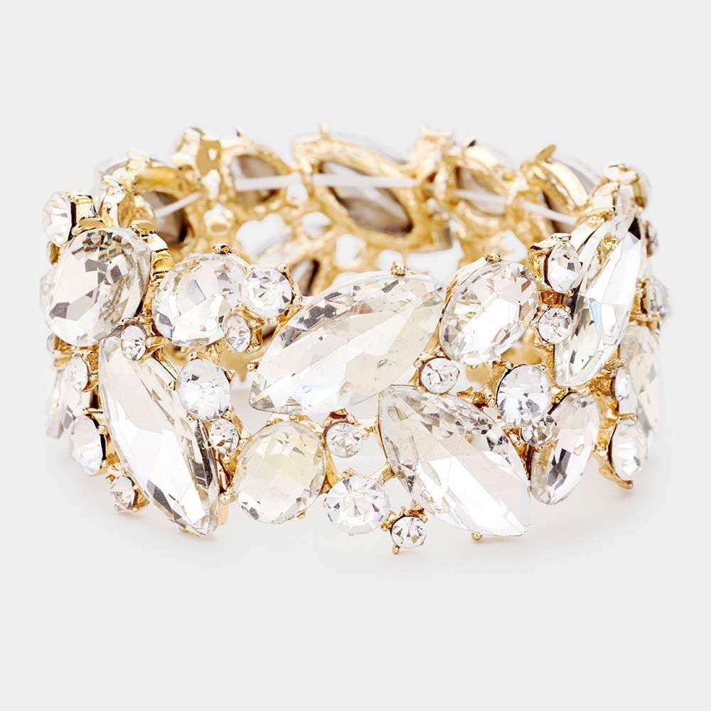 Gold Marquise Crystal Stretch Evening Bracelet - Jewelry Store by Erik Rayo