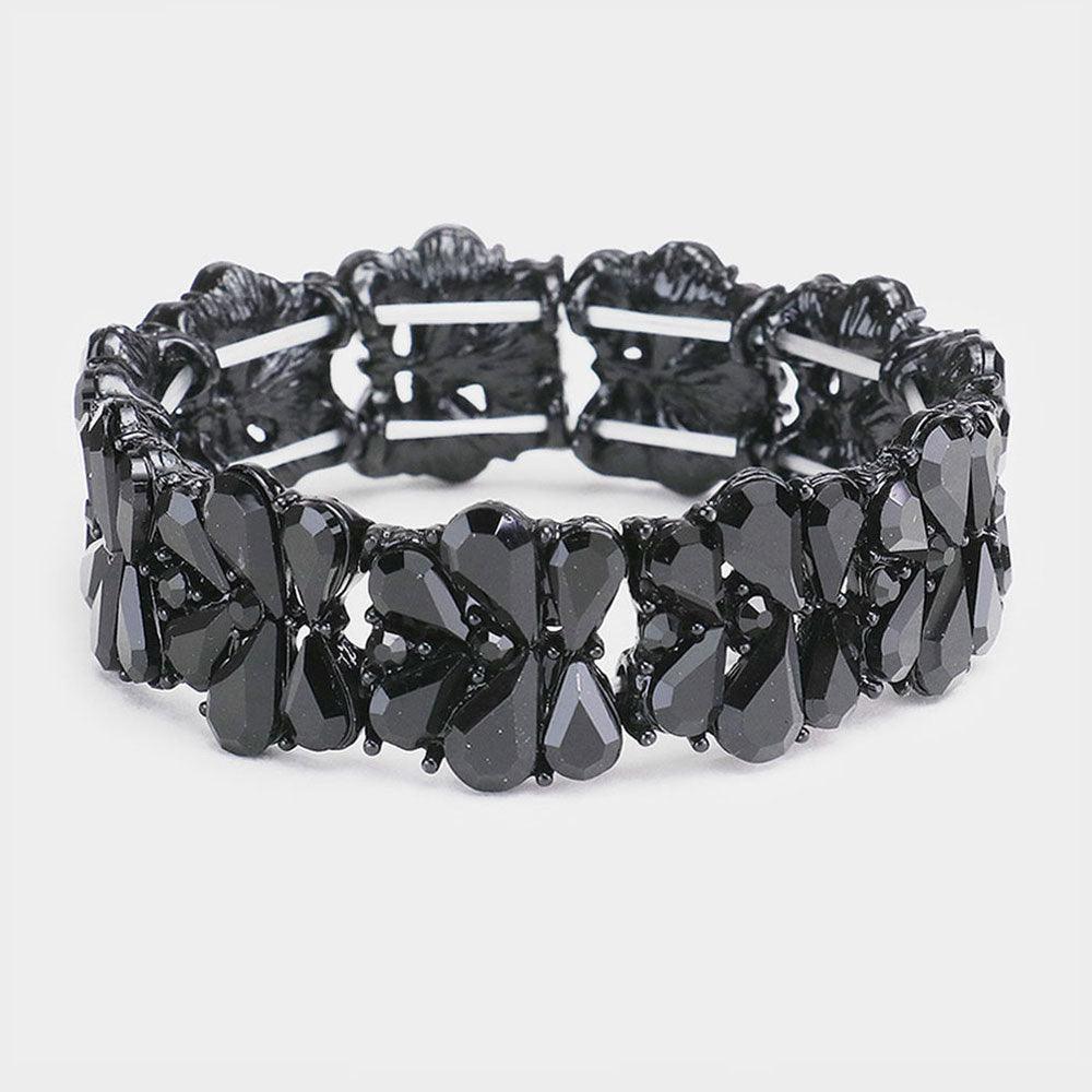 Black Teardrop Cluster Stretch Evening Bracelet - Jewelry Store by Erik Rayo