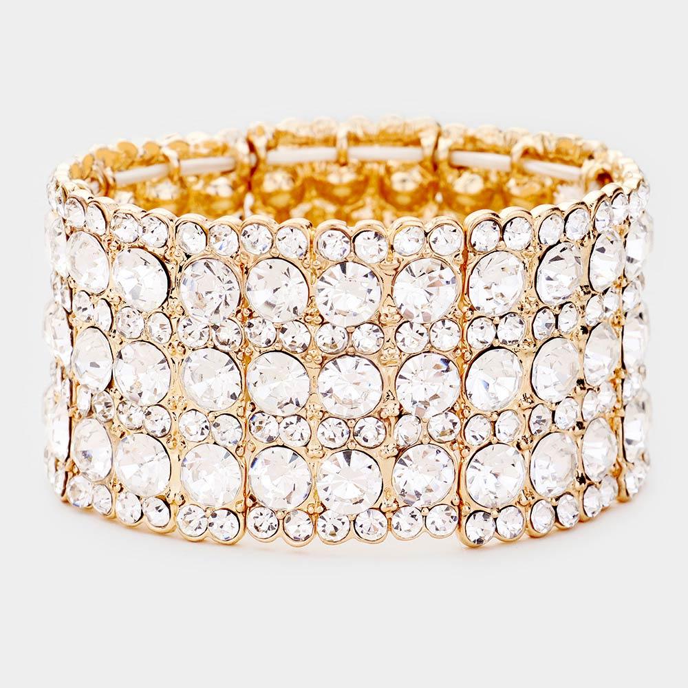 Gold Rhinestone Crystal Stretch Evening Bracelet