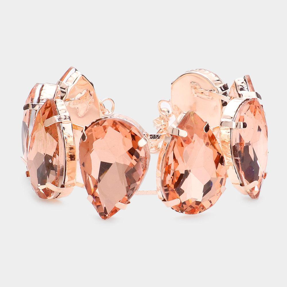 Peach Teardrop Stone Evening Bracelet
