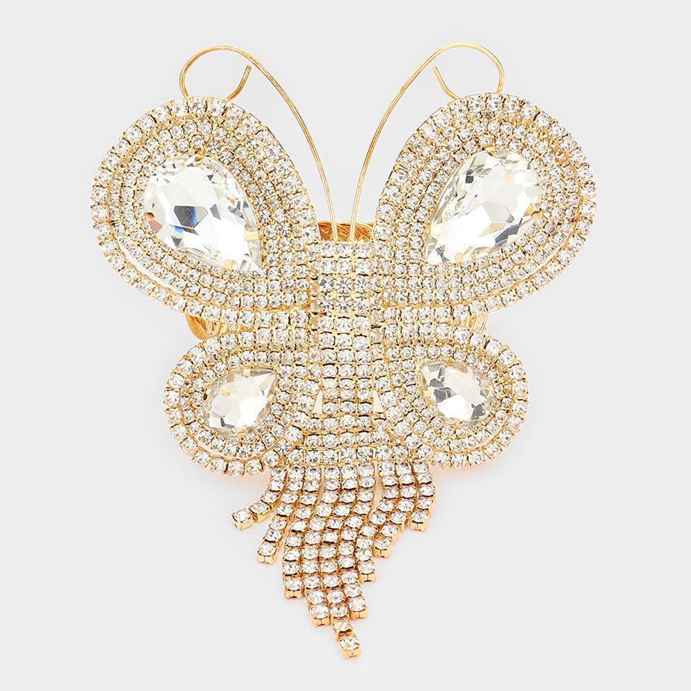 Gold Rhinestone Embellished Butterfly Evening Bracelet - Jewelry Store by Erik Rayo