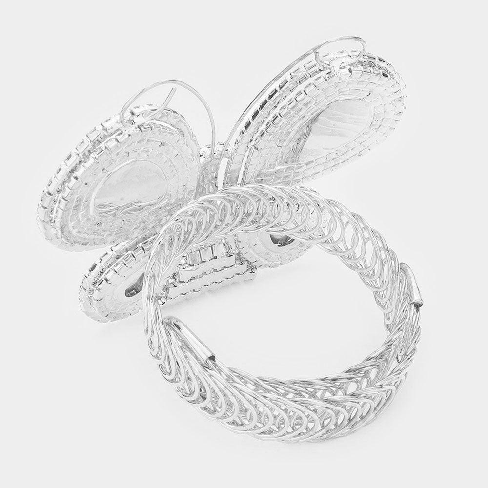 Silver Rhinestone Embellished Butterfly Evening Bracelet - Jewelry Store by Erik Rayo