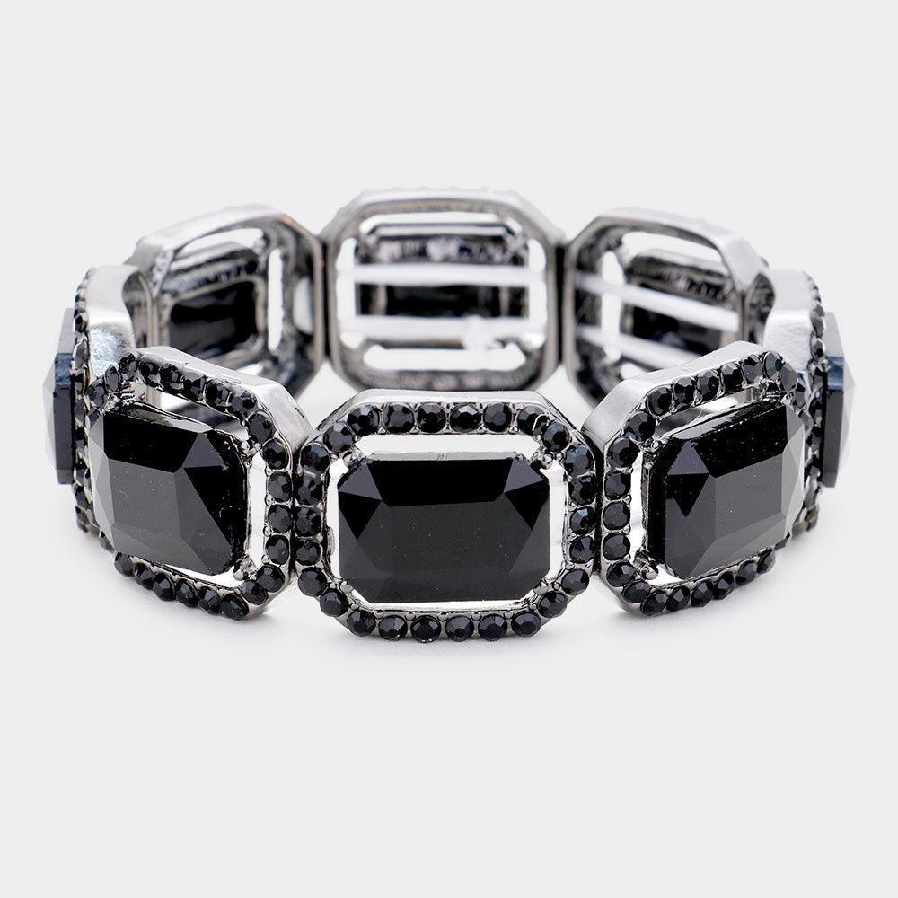 Black Rectangle Crystal Rhinestone Pave Stretch Evening Bracelet - Jewelry Store by Erik Rayo