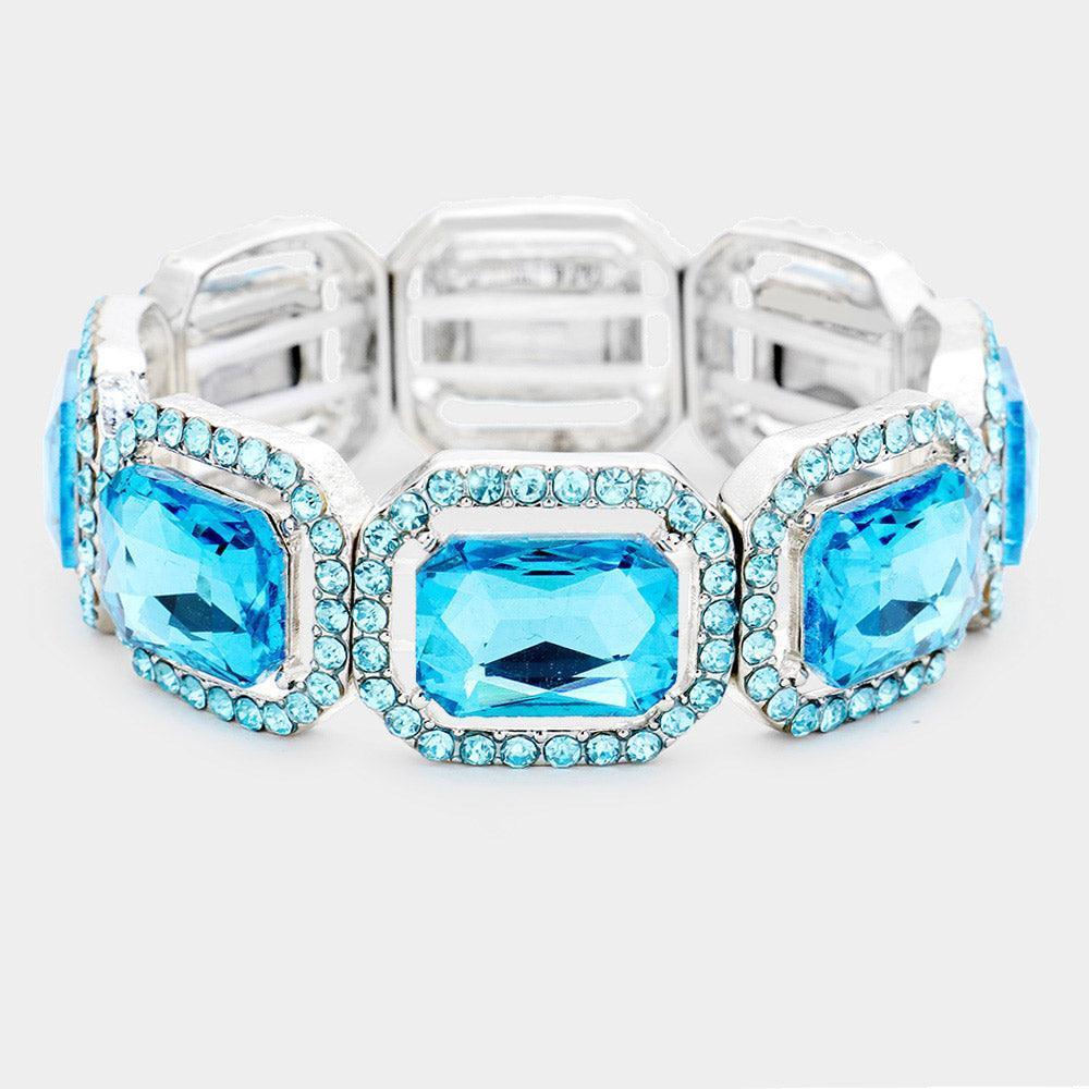 Rectangle Crystal Rhinestone Pave Stretch Evening Bracelet - Jewelry Store by Erik Rayo