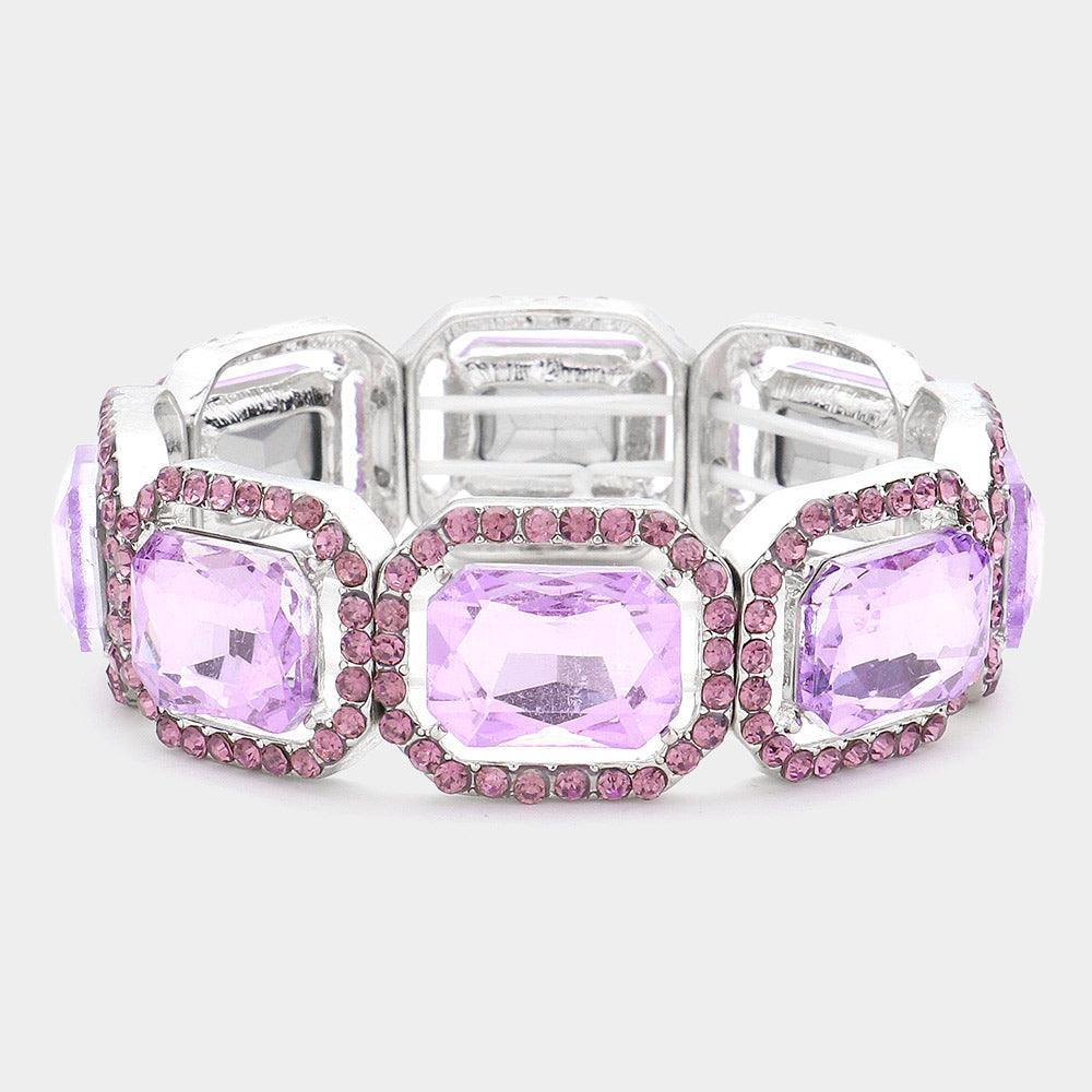 Lavender Rectangle Crystal Rhinestone Pave Stretch Evening Bracelet - Jewelry Store by Erik Rayo