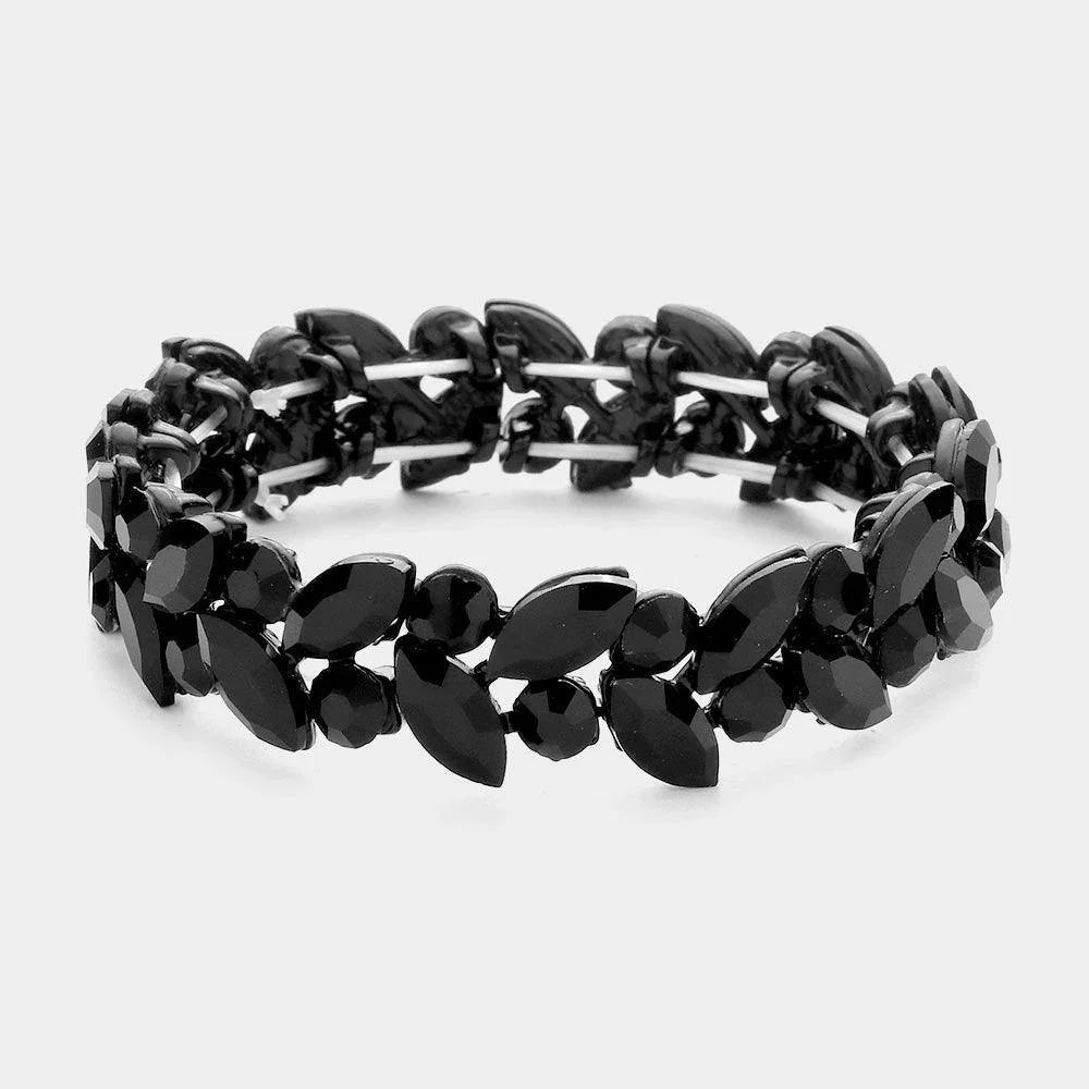 Black Round Marquise Stone Cluster Stretch Evening Bracelet - Jewelry Store by Erik Rayo