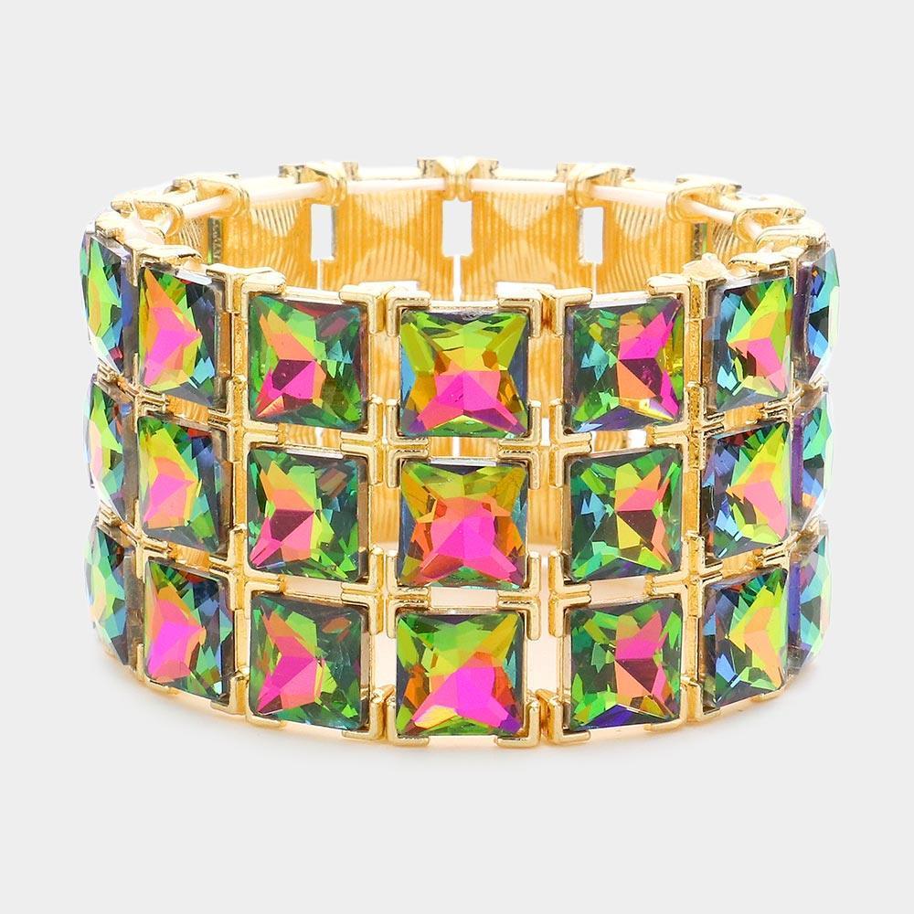 3Rows Square Stone Stretch Evening Bracelet - Jewelry Store by Erik Rayo
