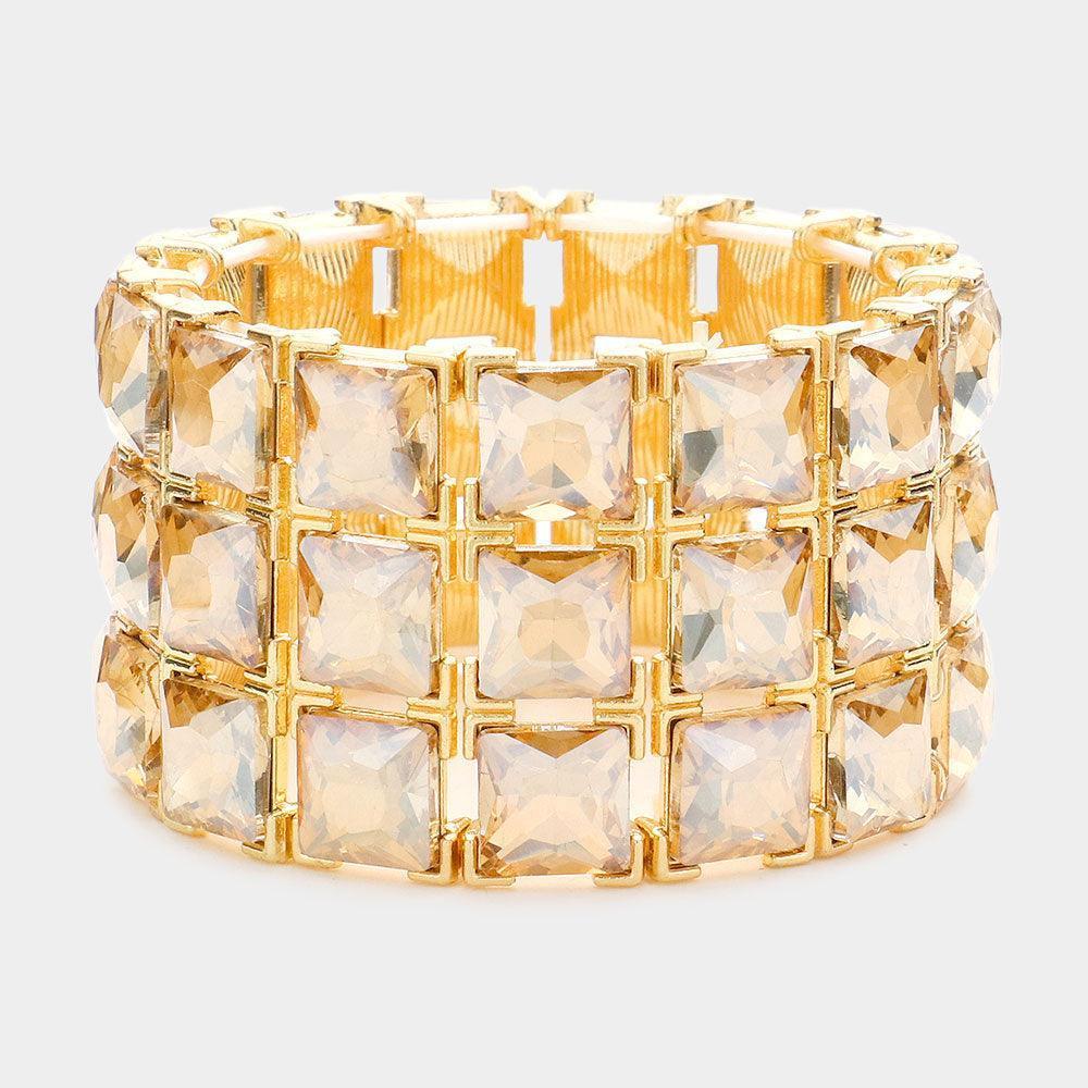 3Rows Square Stone Stretch Evening Bracelet - Jewelry Store by Erik Rayo