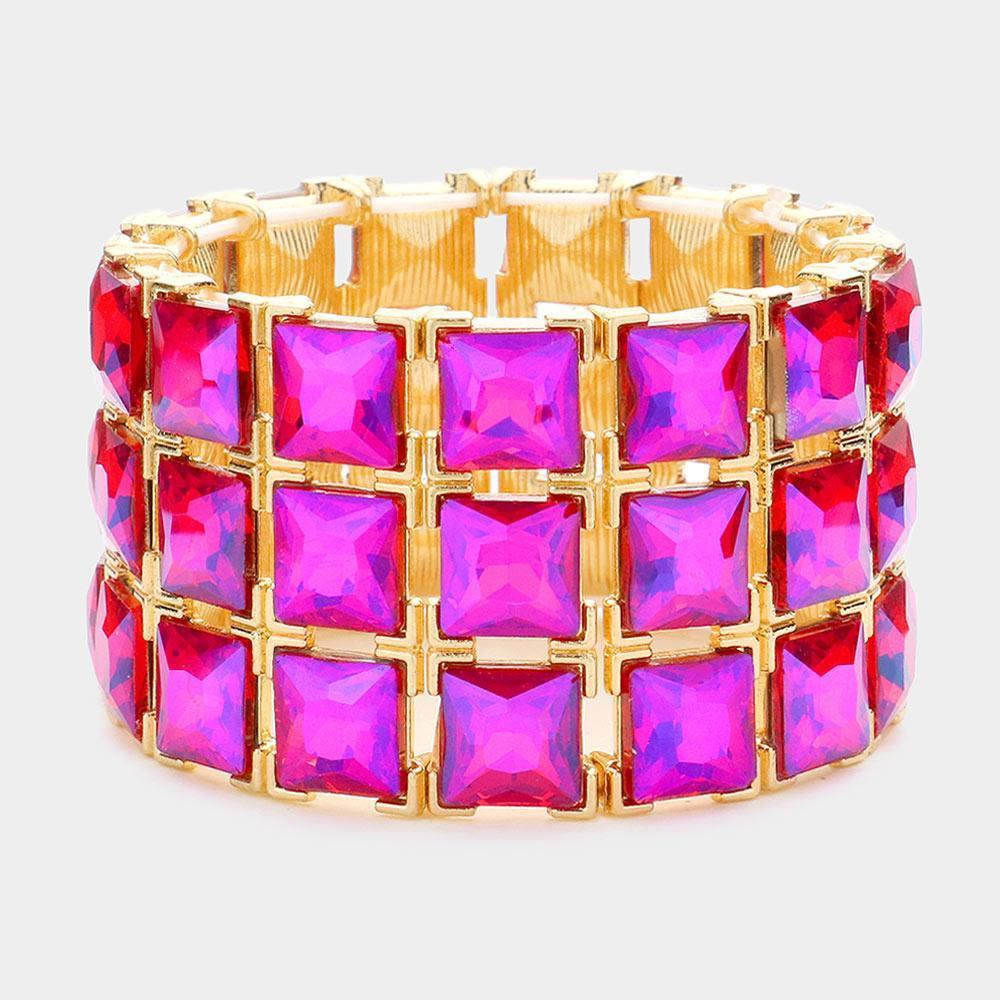 Purple 3Rows Square Stone Stretch Evening Bracelet - Jewelry Store by Erik Rayo